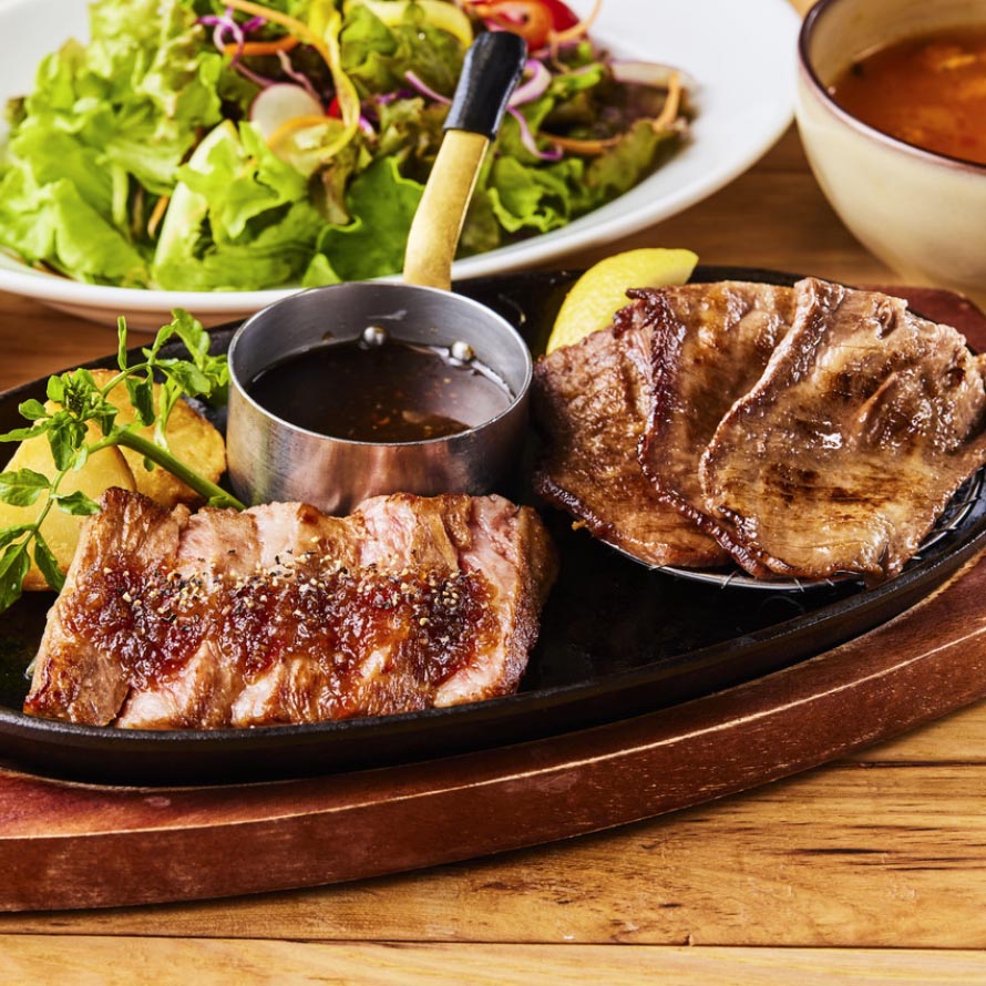 東館3F/グリルみのる
仙台牛ステーキ(60g)&国産牛の牛タンセット